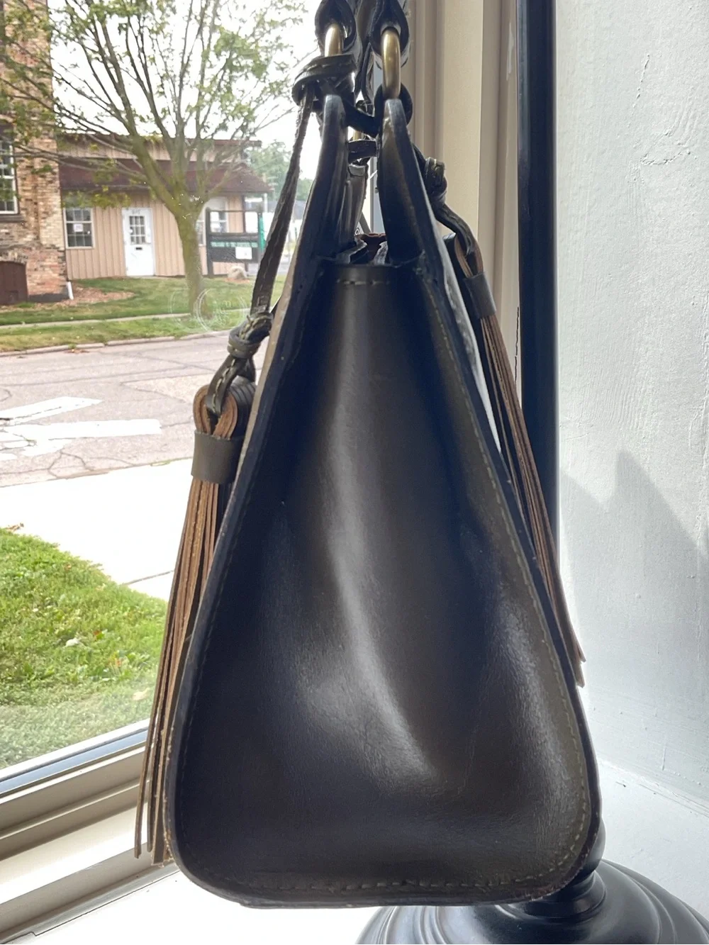 Women's Olive Embossed Floral Tote Bag with Tassel